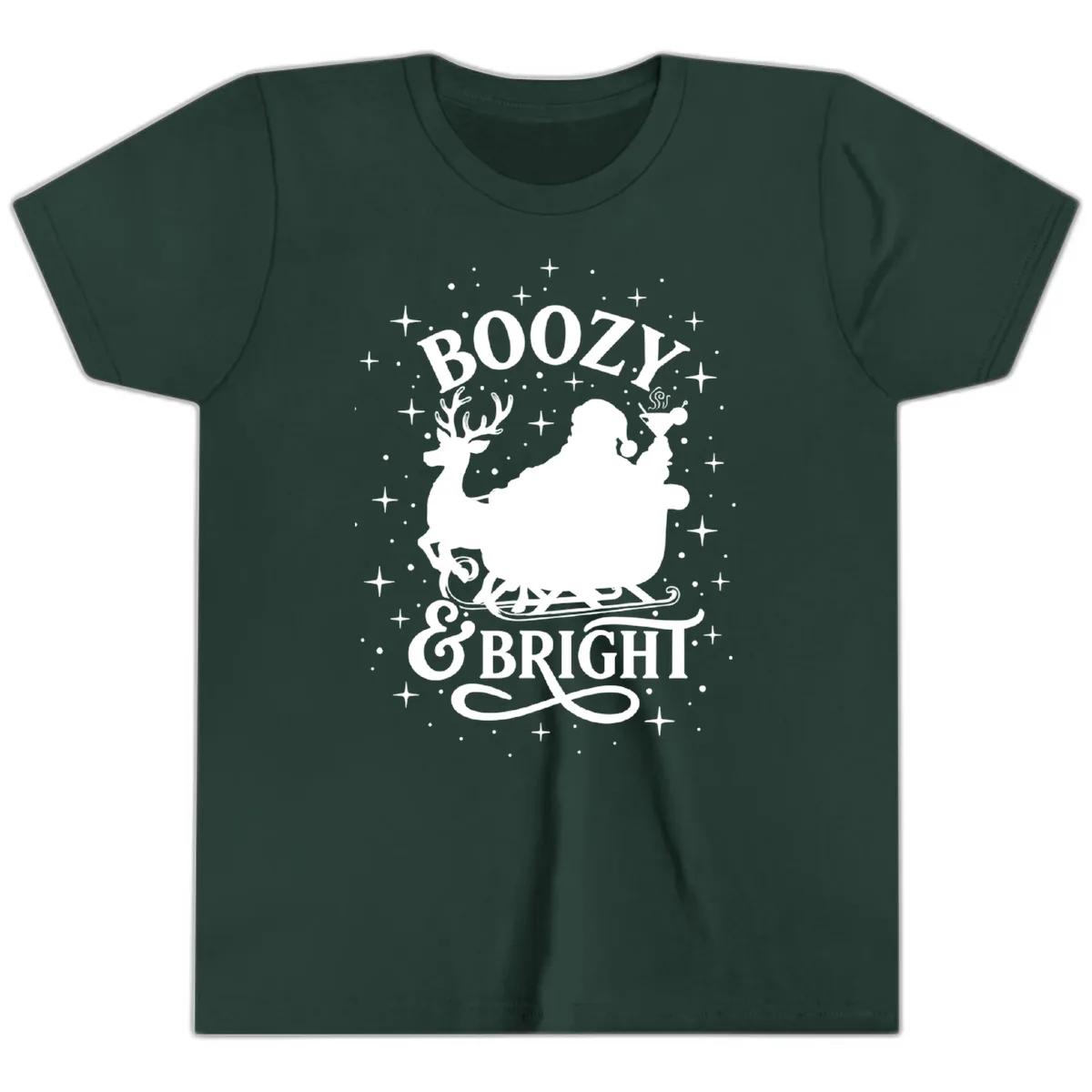 Boozy & Bright Christmas Design Youth T-Shirt in Forest