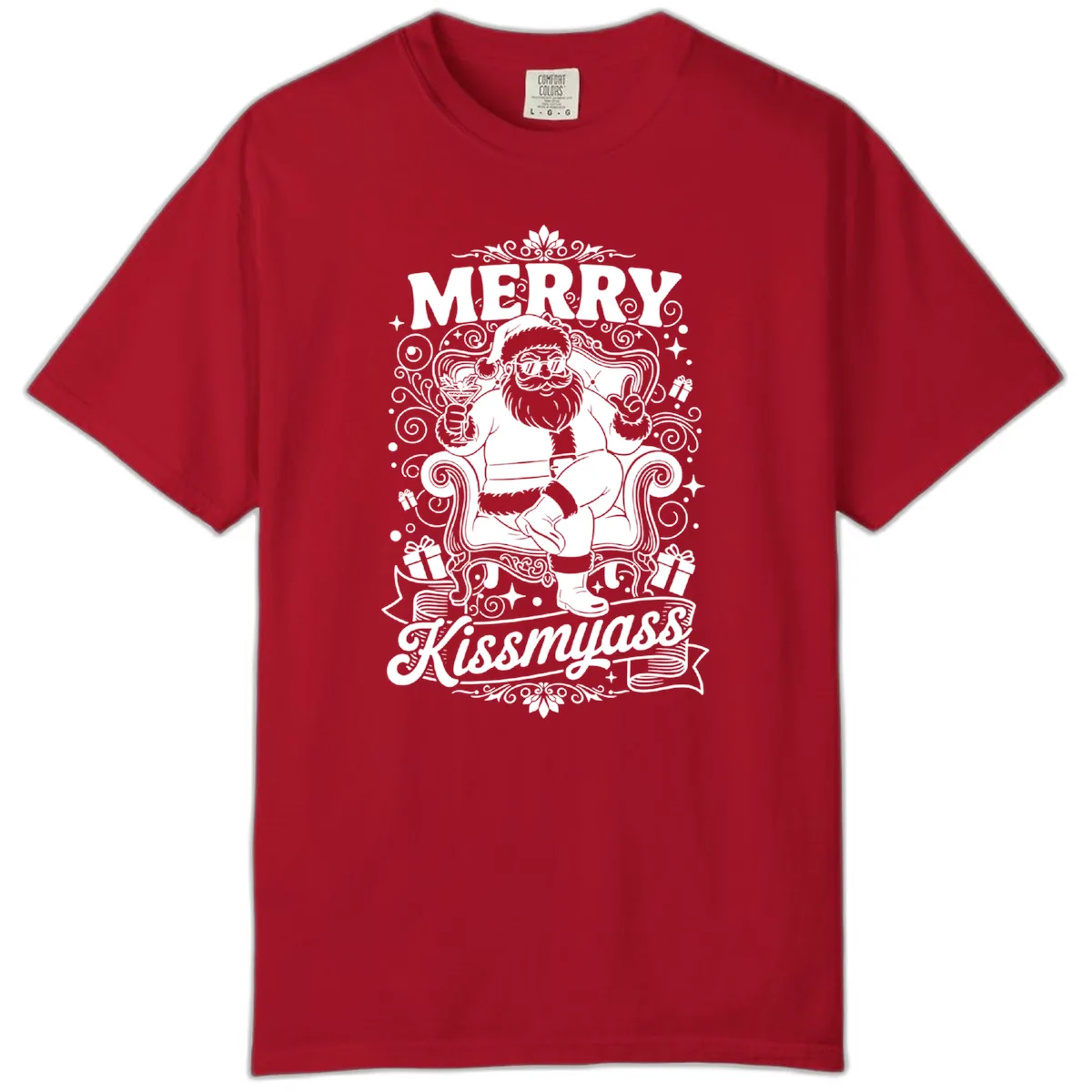 Merry Kissmyass Santa Illustration Comfort Color in Red
