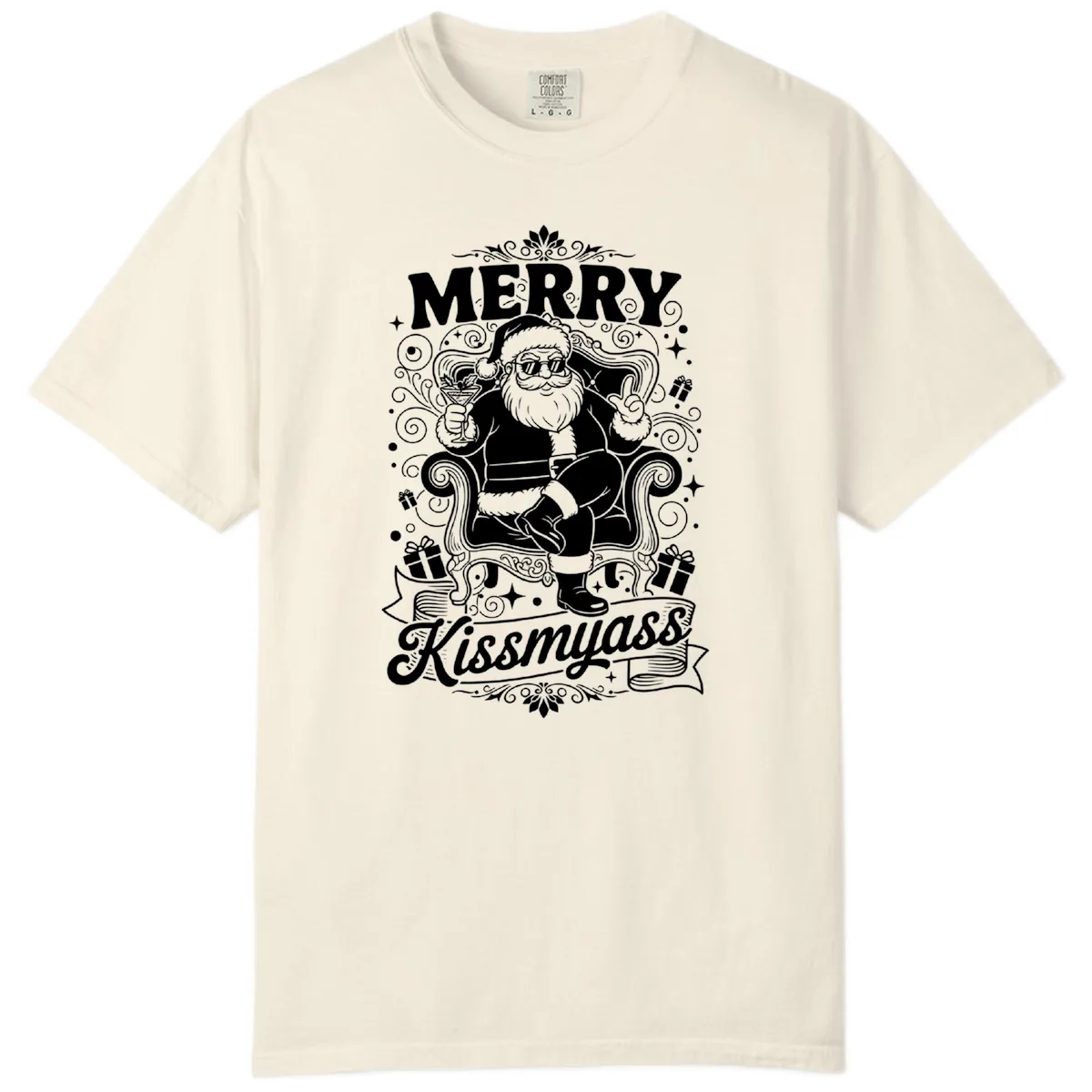 Merry Kissmyass Santa Illustration Comfort Color in Ivory