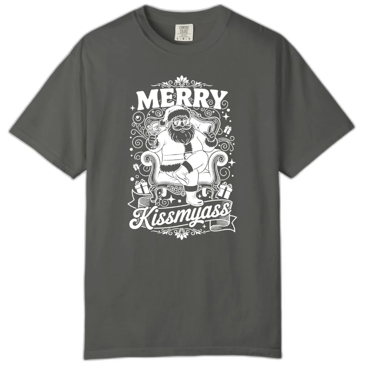 Merry Kissmyass Santa Illustration Comfort Color in Pepper