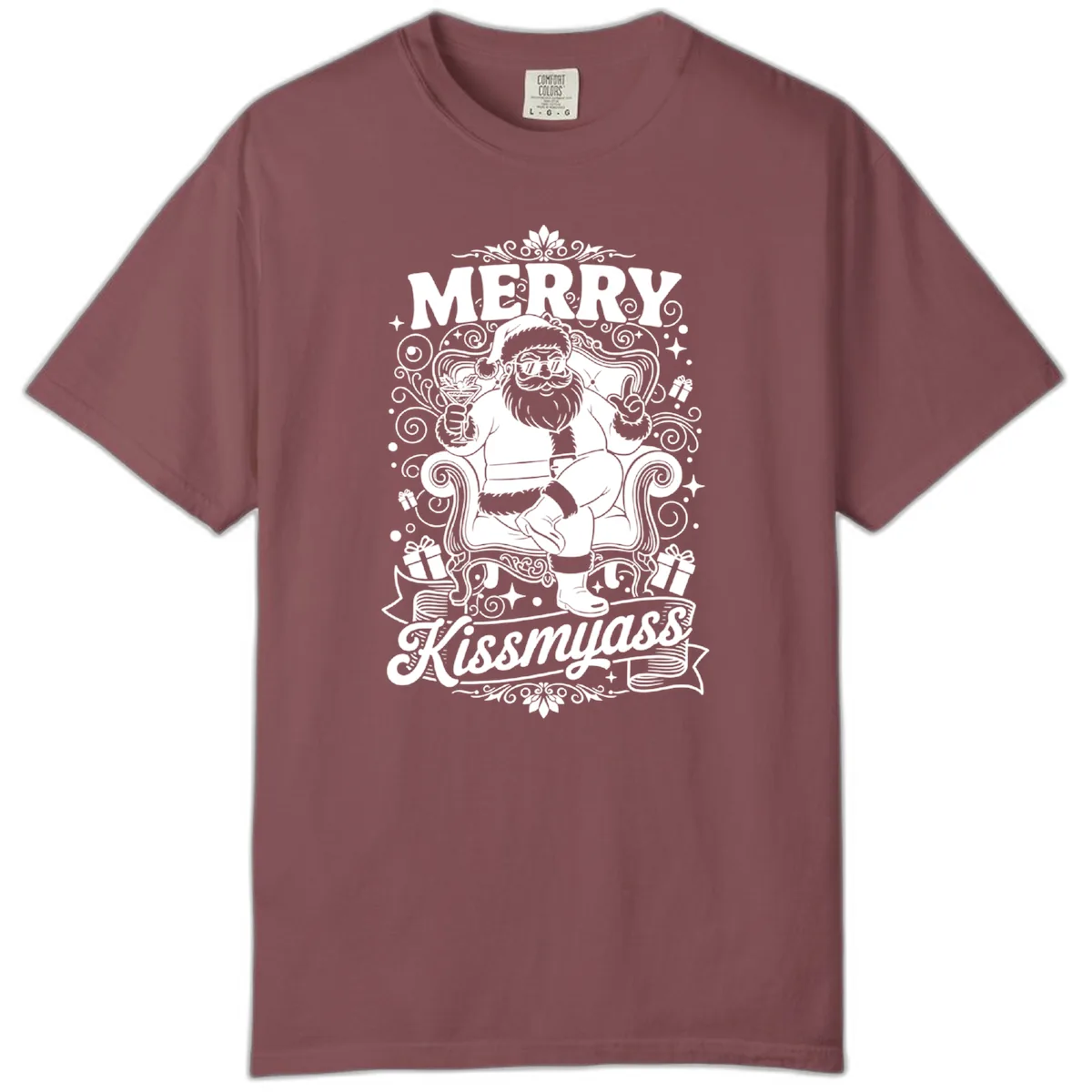Merry Kissmyass Santa Illustration Comfort Color in Brick