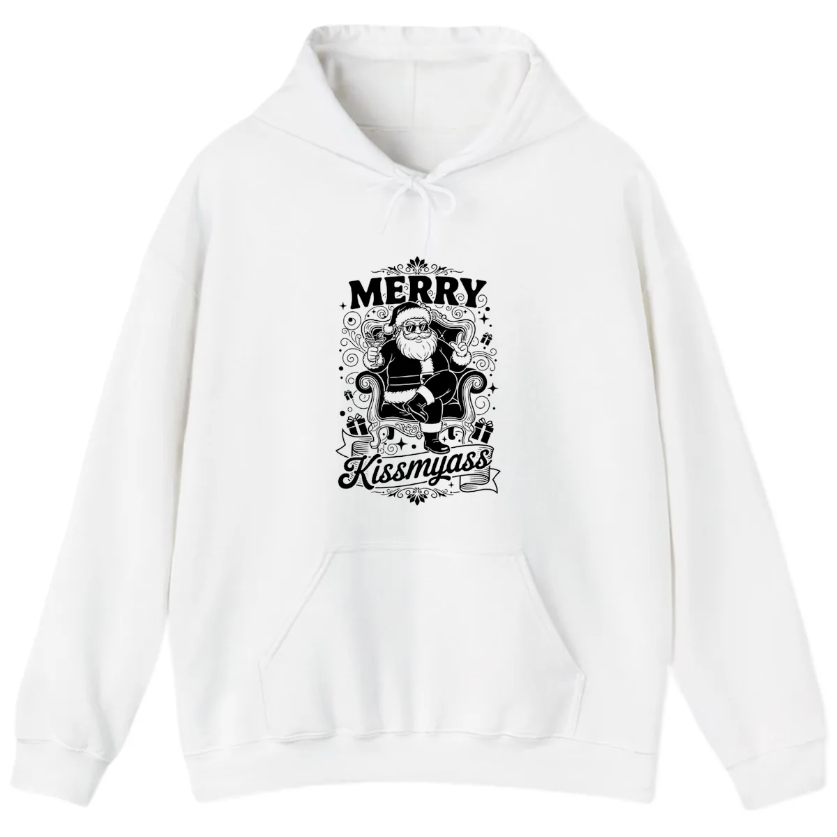 Merry Kissmyass Santa Illustration Hoodie in White