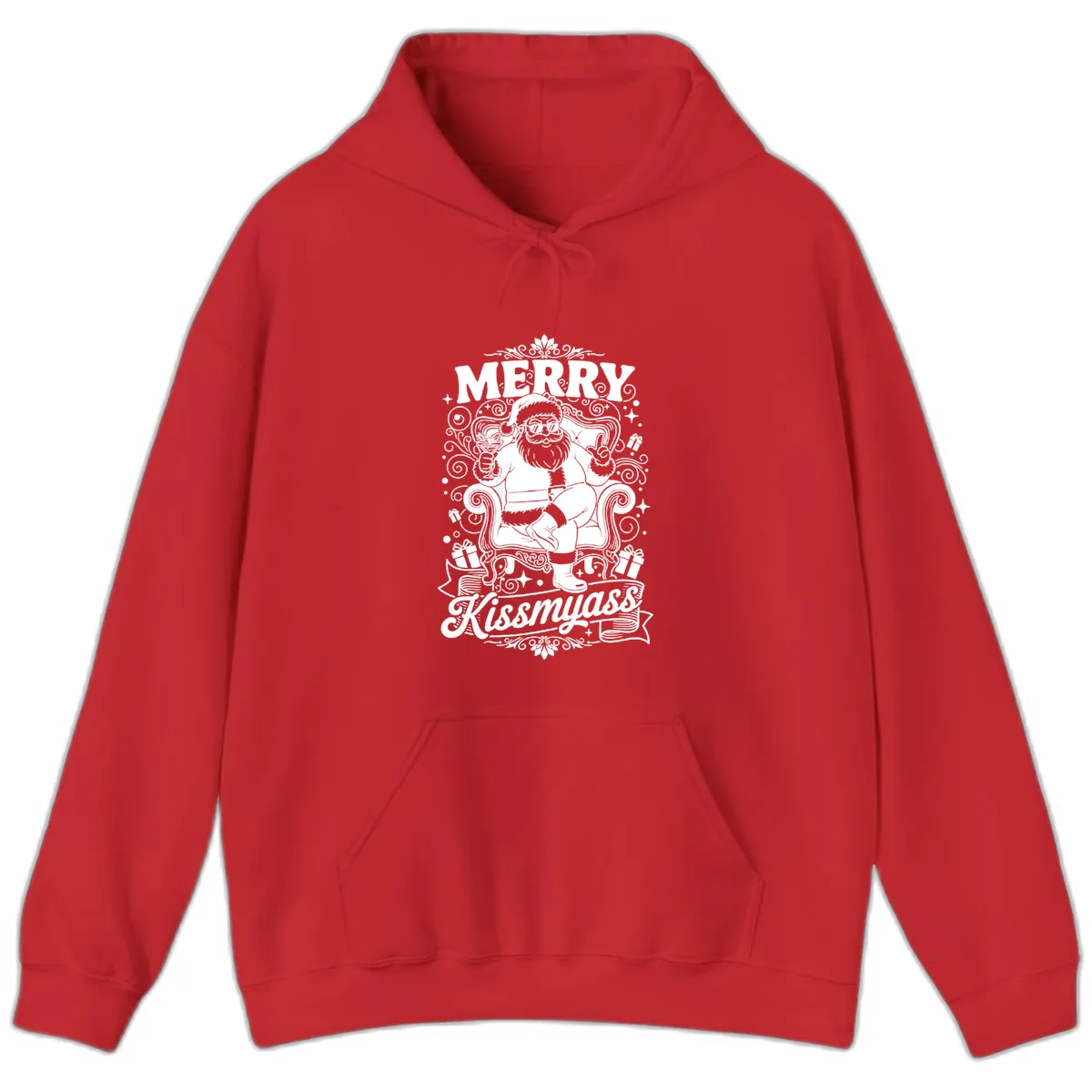 Merry Kissmyass Santa Illustration Hoodie in Red