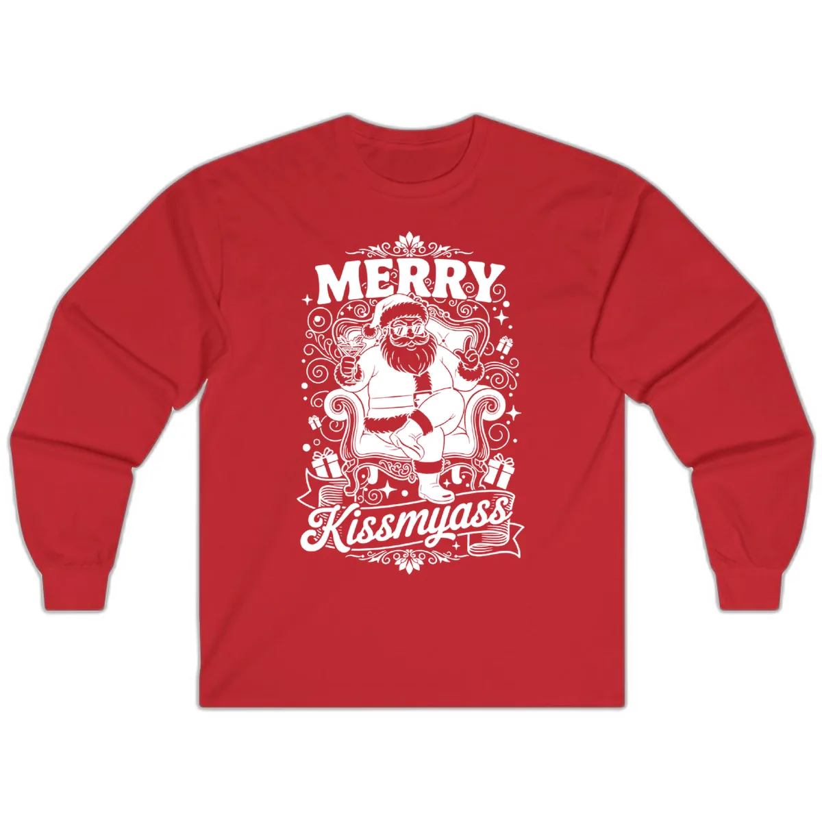 Merry Kissmyass Santa Illustration Long Sleeve in Red