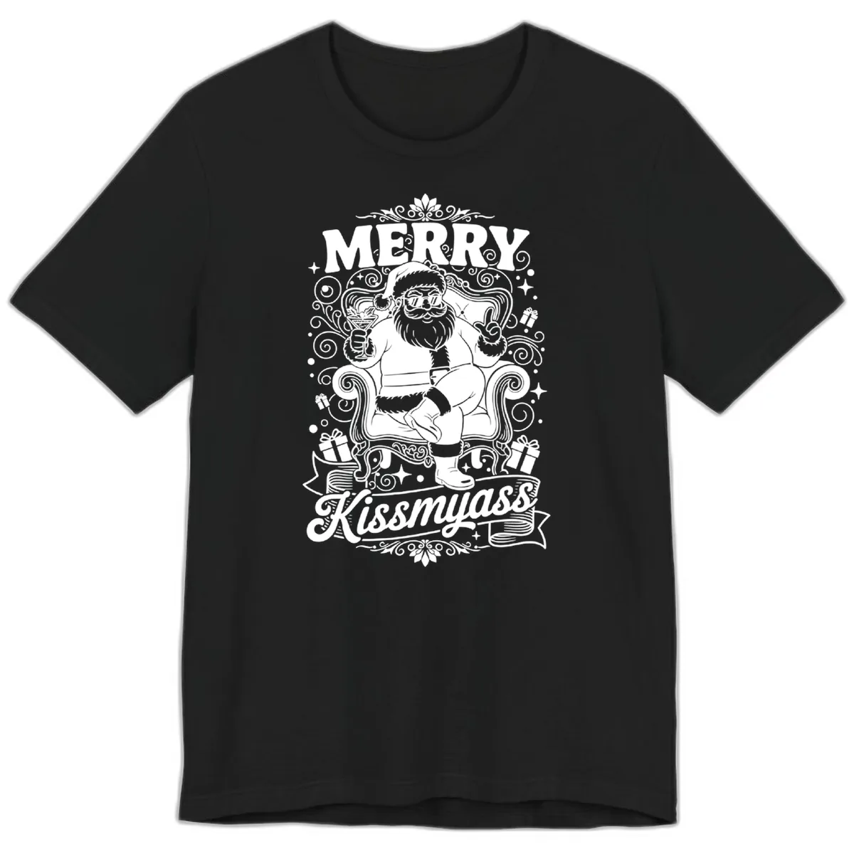Merry Kissmyass Santa Illustration Premium T-Shirt in Black