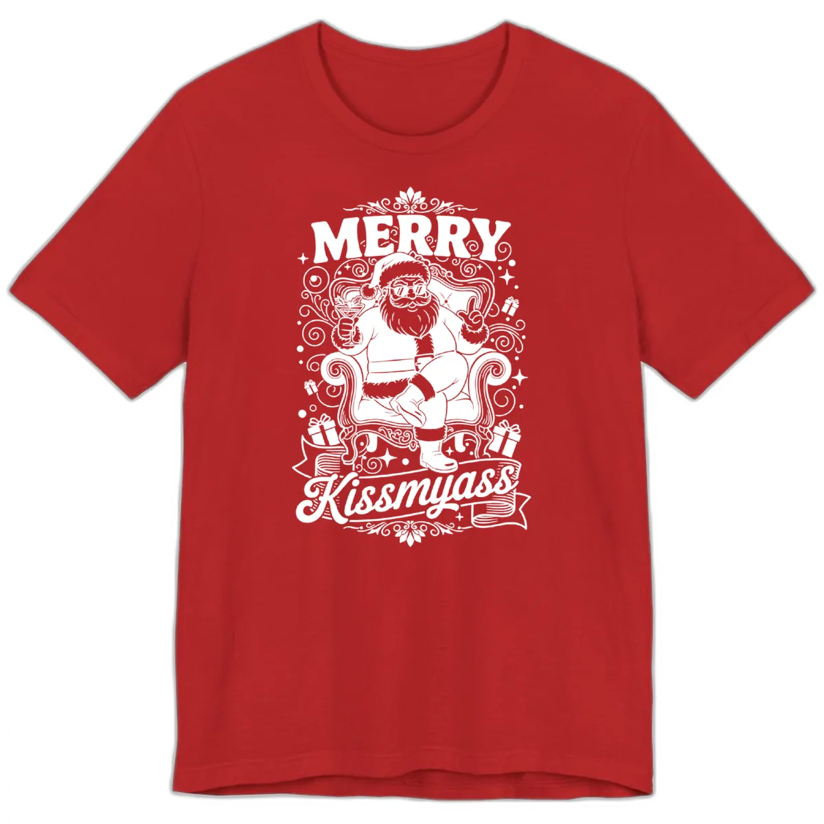 Merry Kissmyass Santa Illustration Premium T-Shirt in Red
