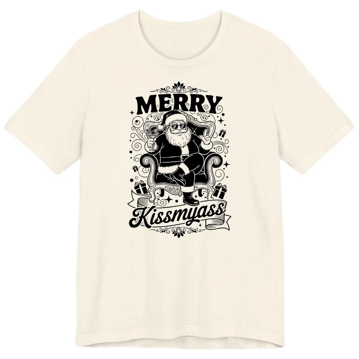 Merry Kissmyass Santa Illustration Premium T-Shirt in Natural