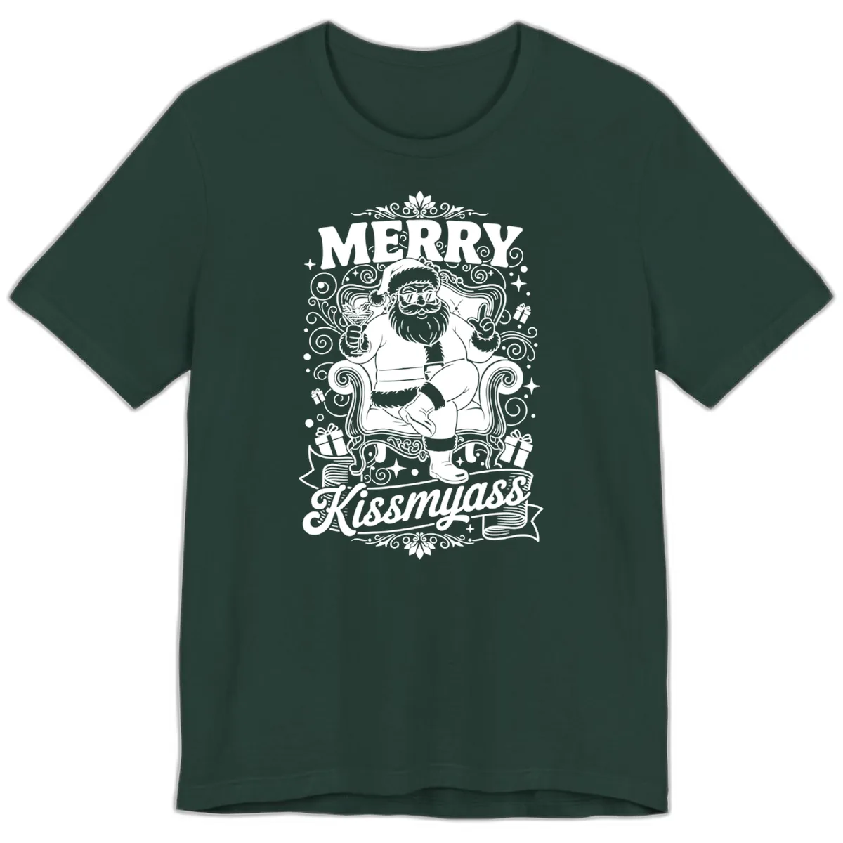 Merry Kissmyass Santa Illustration Premium T-Shirt in Forest