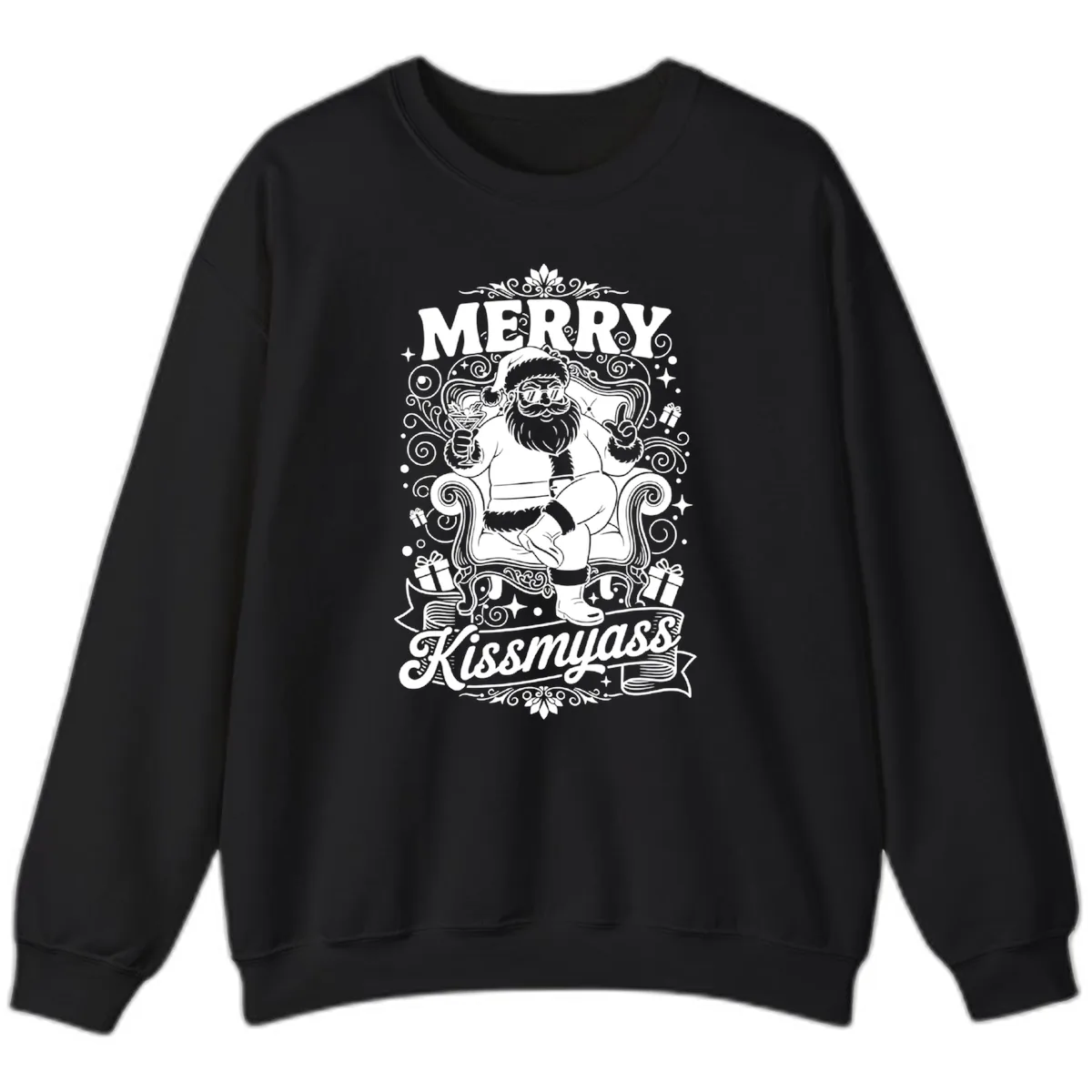 Merry Kissmyass Santa Illustration Sweatshirt in Black