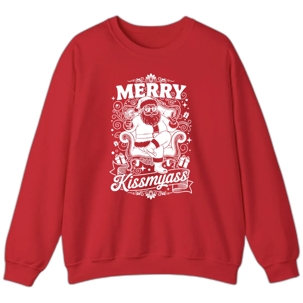 Merry Kissmyass Santa Illustration Sweatshirt in Red