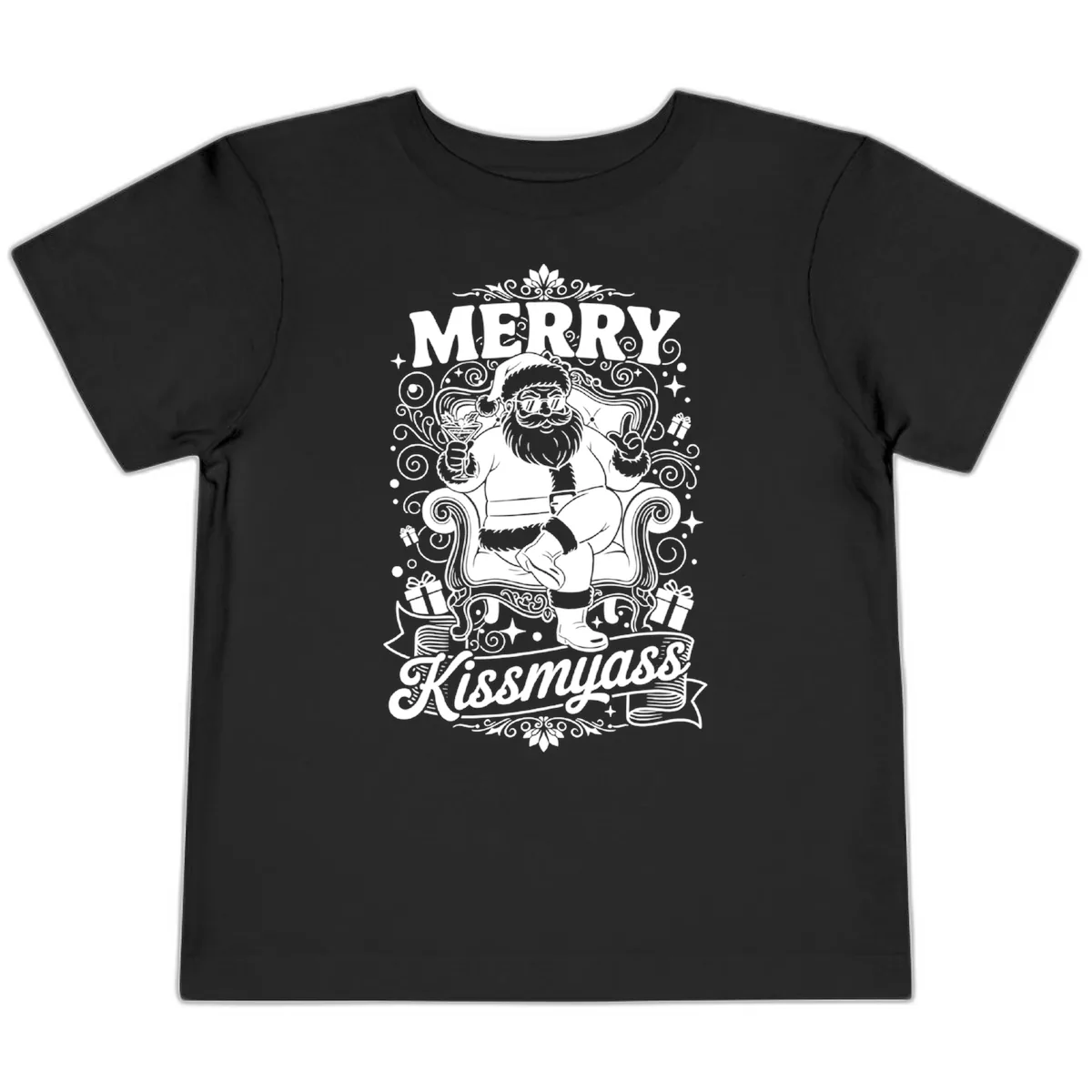 Merry Kissmyass Santa Illustration Toddler T-Shirt in Black