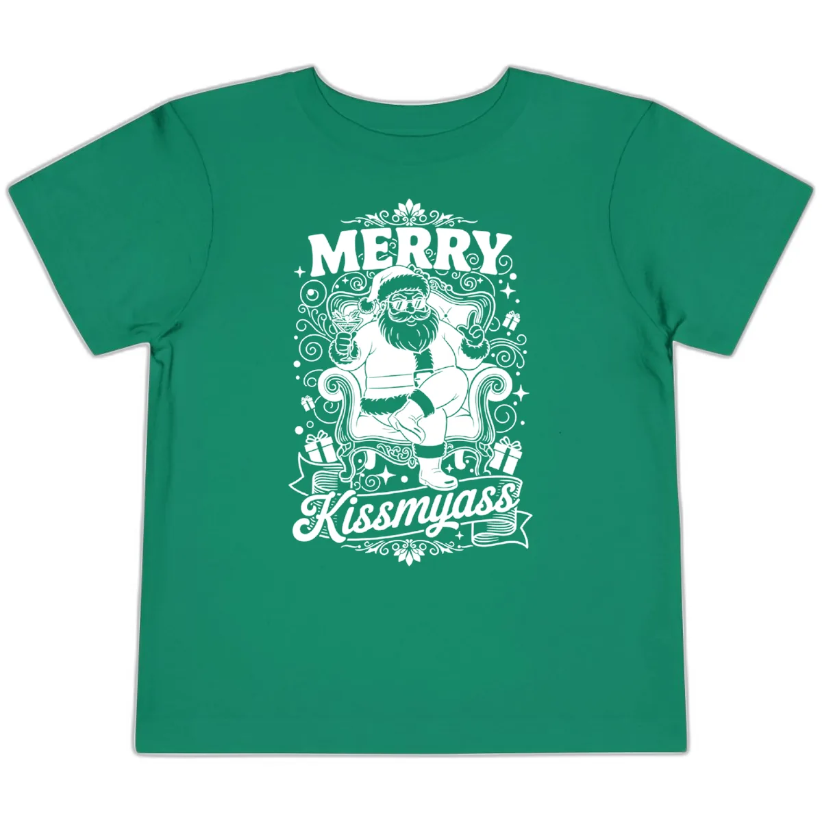 Merry Kissmyass Santa Illustration Toddler T-Shirt in Kelly