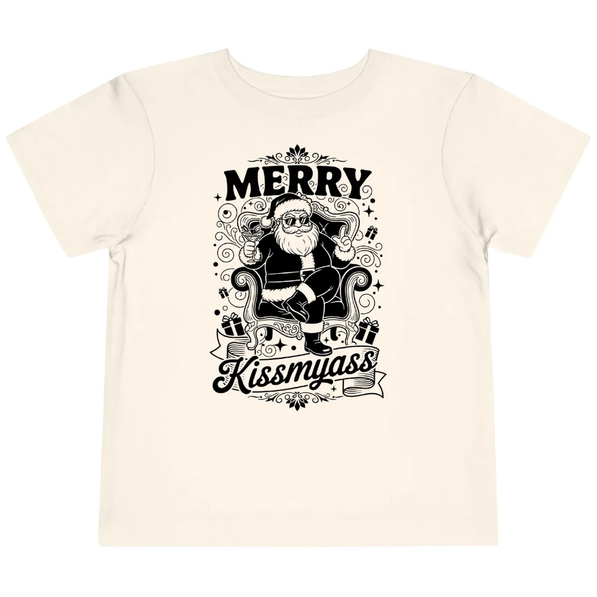 Merry Kissmyass Santa Illustration Toddler T-Shirt in Natural
