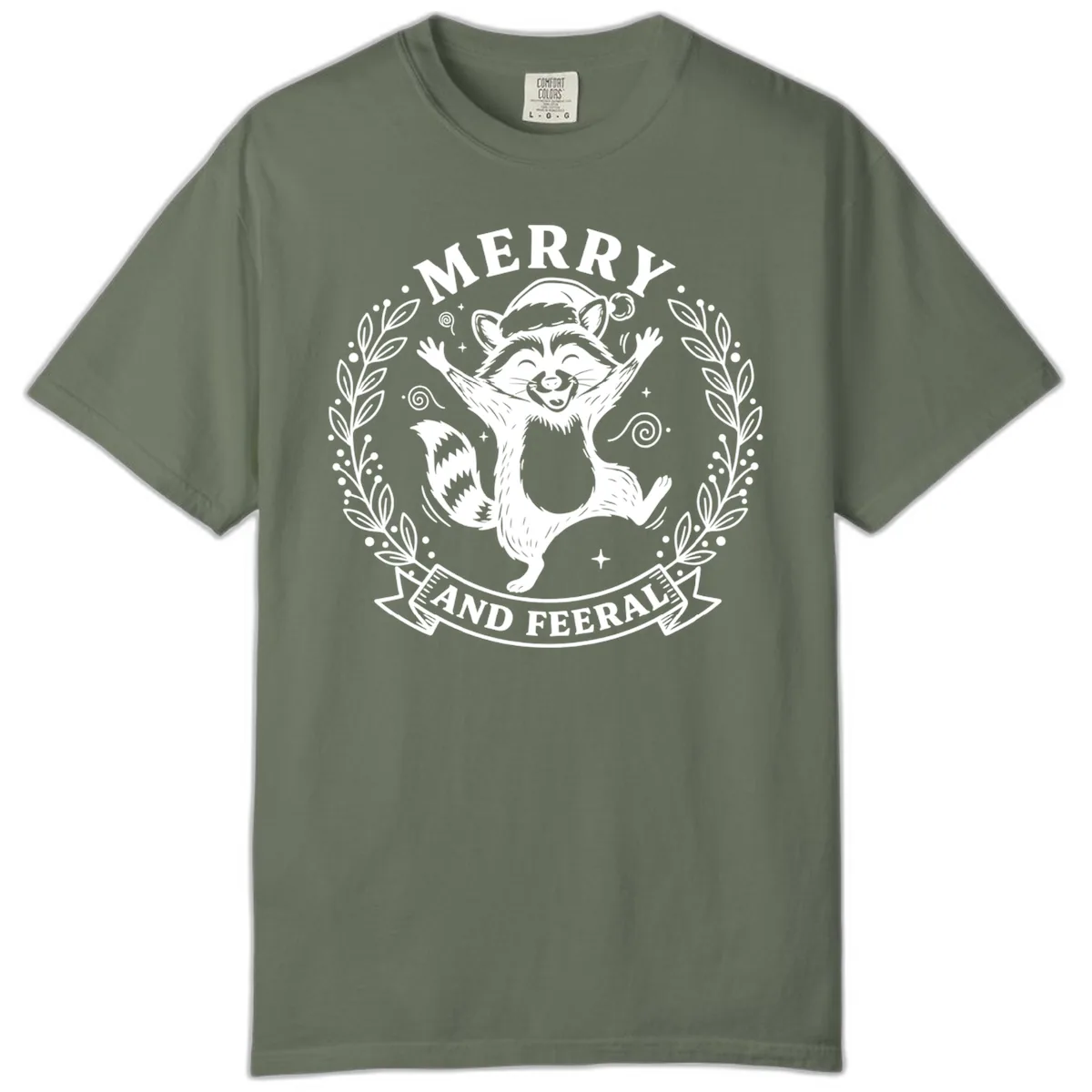 Merry And Feral Raccoon Design Comfort Color in Moss