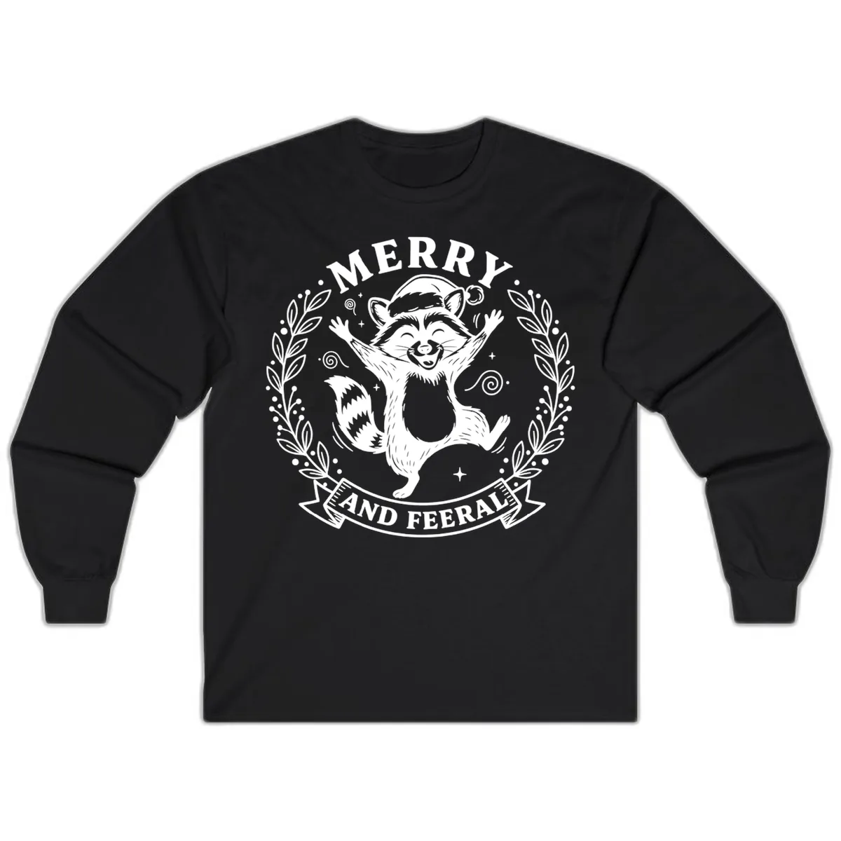 Merry And Feral Raccoon Design Long Sleeve in Black