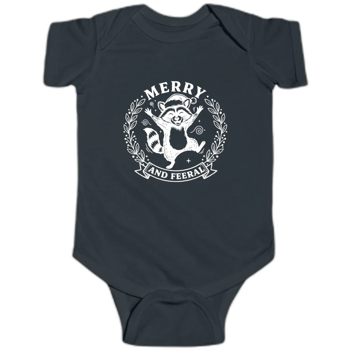 Merry And Feral Raccoon Design Baby Onesie in Black