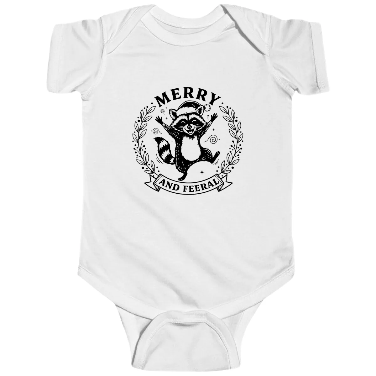 Merry And Feral Raccoon Design Baby Onesie in White
