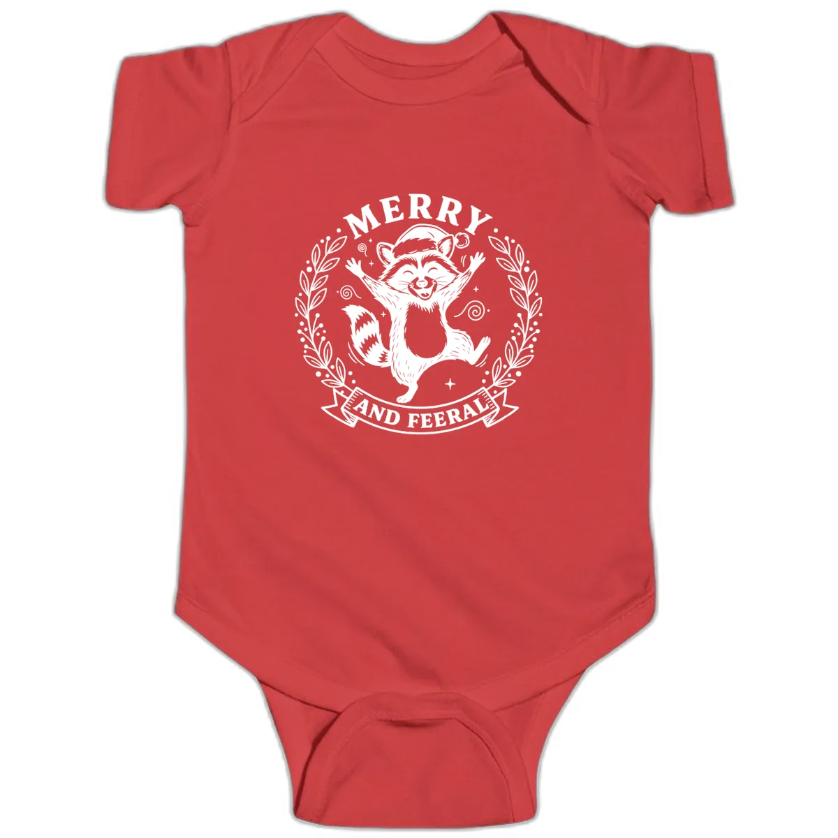 Merry And Feral Raccoon Design Baby Onesie in Red