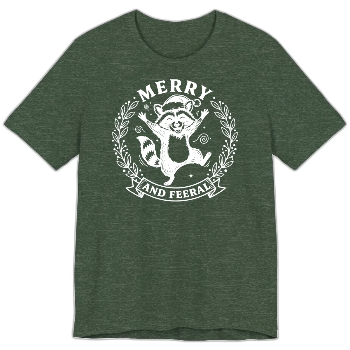 Merry And Feral Raccoon Design Premium T-Shirt in Heather Forest