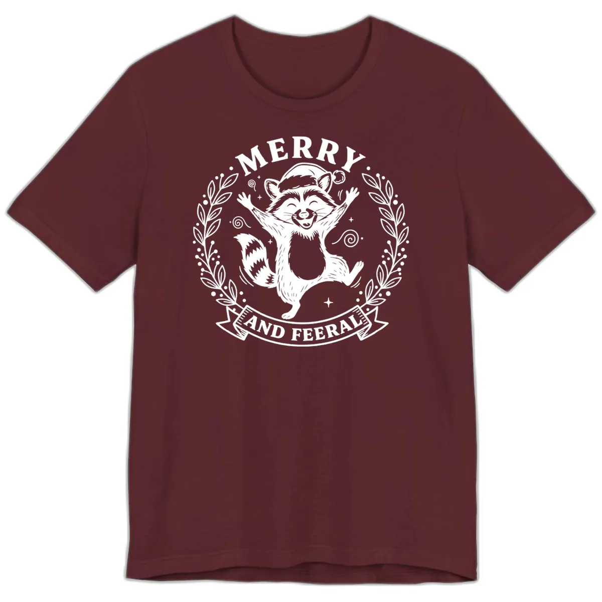 Merry And Feral Raccoon Design Premium T-Shirt in Maroon
