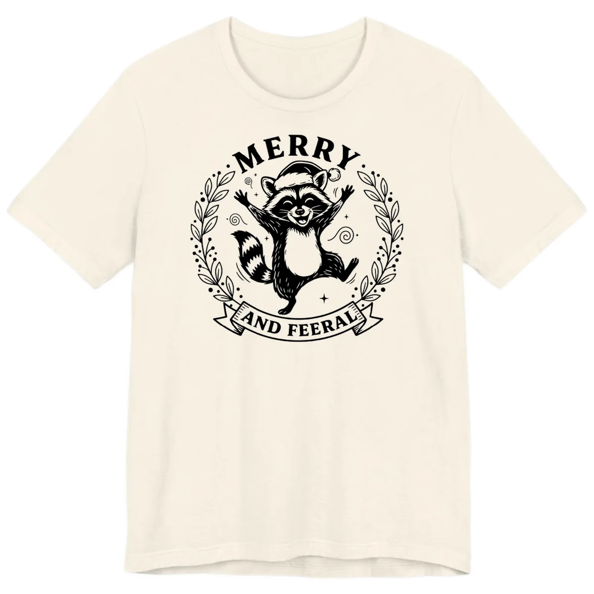 Merry And Feral Raccoon Design Premium T-Shirt in Natural