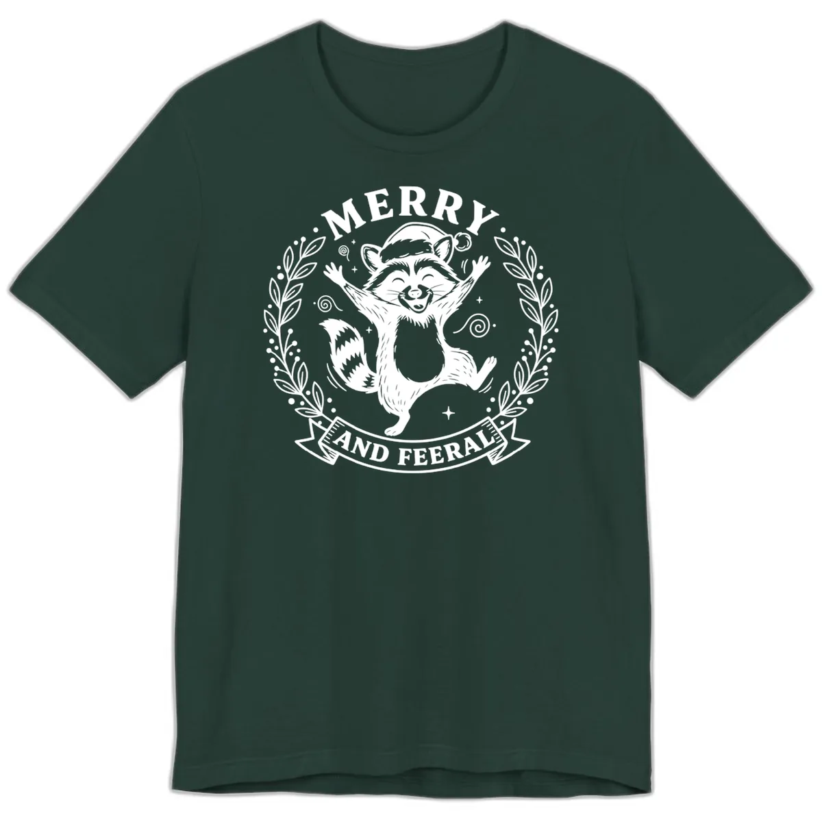 Merry And Feral Raccoon Design Premium T-Shirt in Forest
