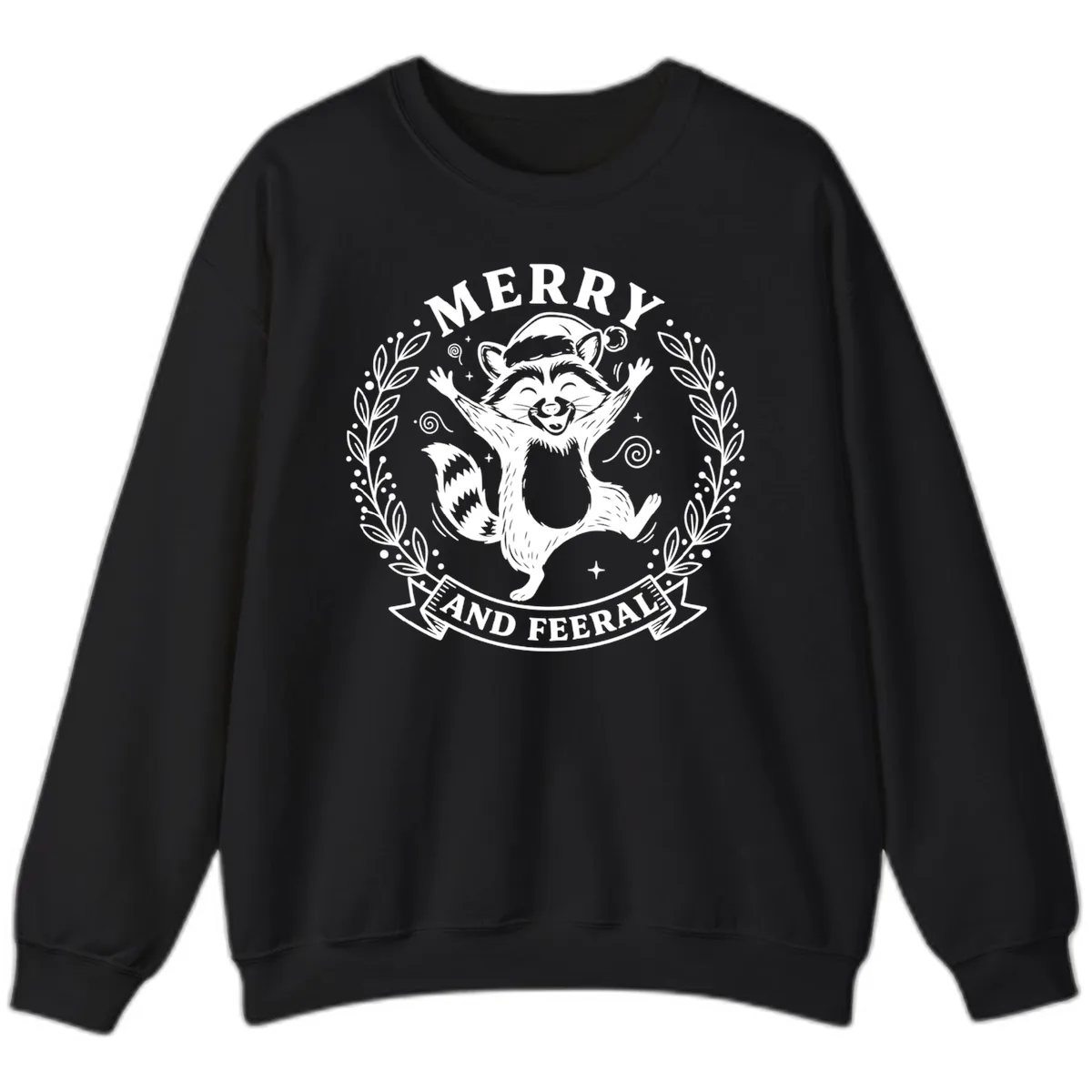 Merry And Feral Raccoon Design Sweatshirt in Black