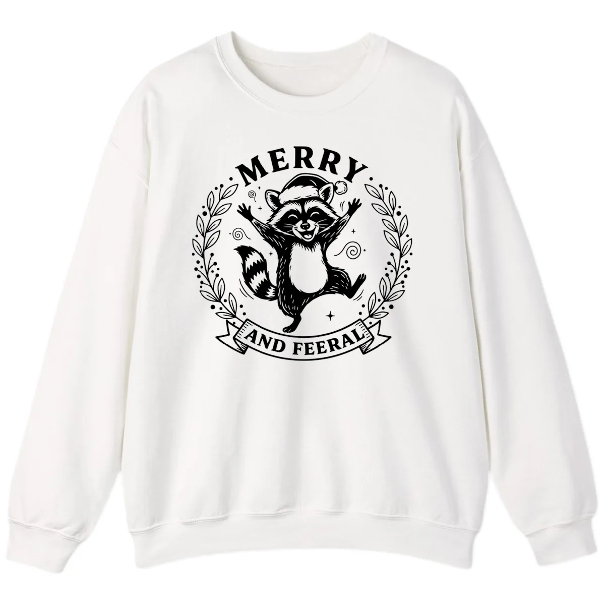 Merry And Feral Raccoon Design Sweatshirt in White