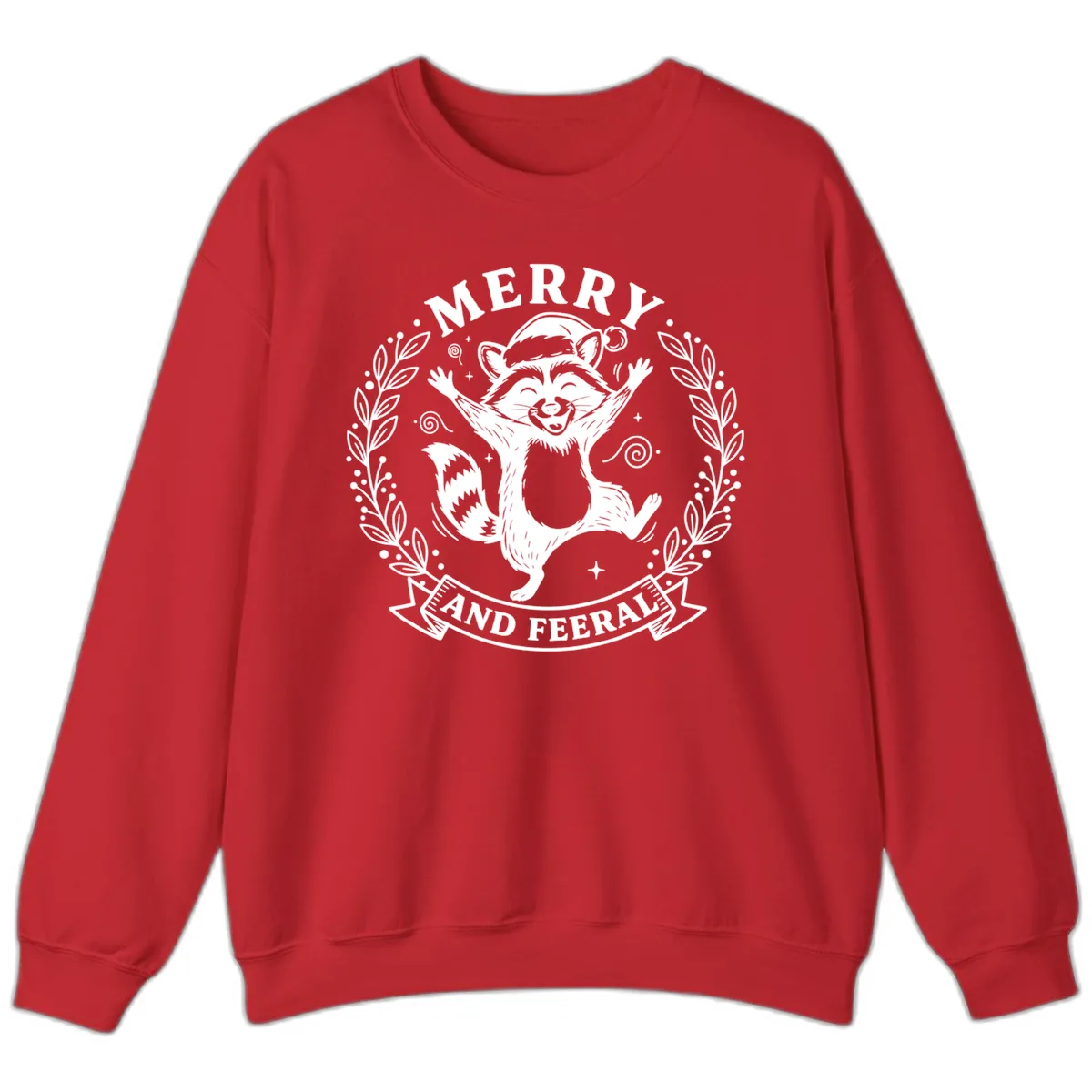 Merry And Feral Raccoon Design Sweatshirt in Red