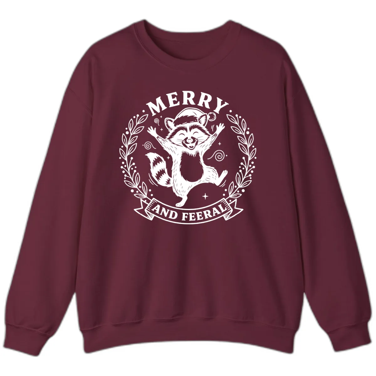Merry And Feral Raccoon Design Sweatshirt in Maroon