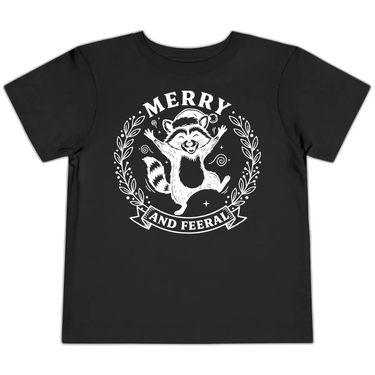 Merry And Feral Raccoon Design Toddler T-Shirt in Black