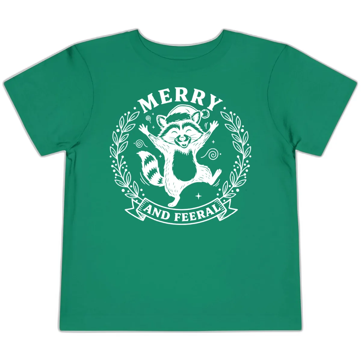 Merry And Feral Raccoon Design Toddler T-Shirt in Kelly