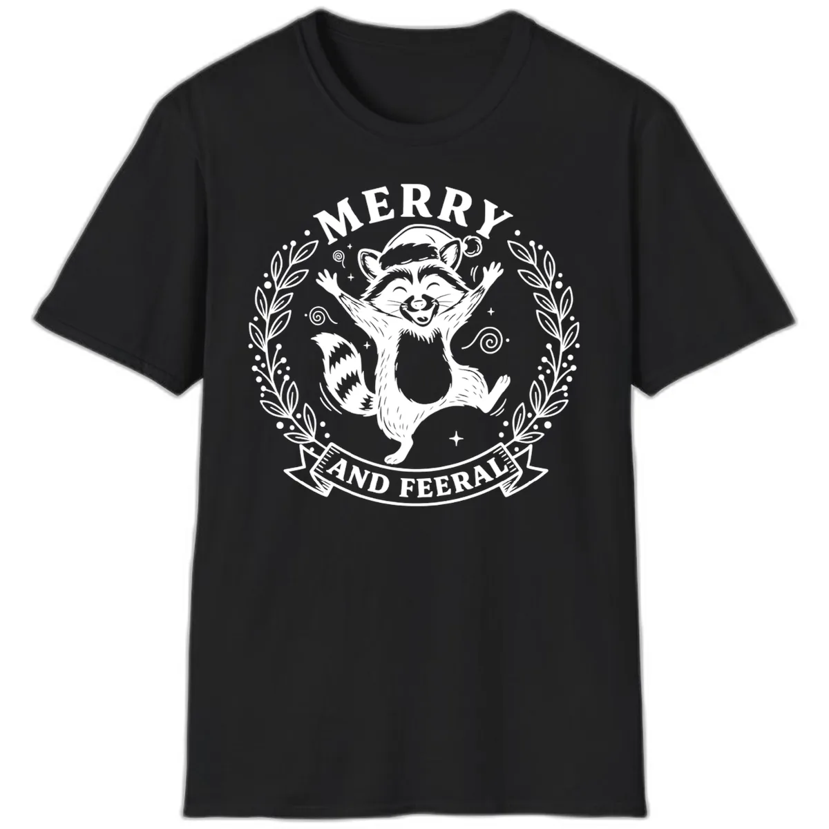 Merry And Feral Raccoon Design T-Shirt in Black