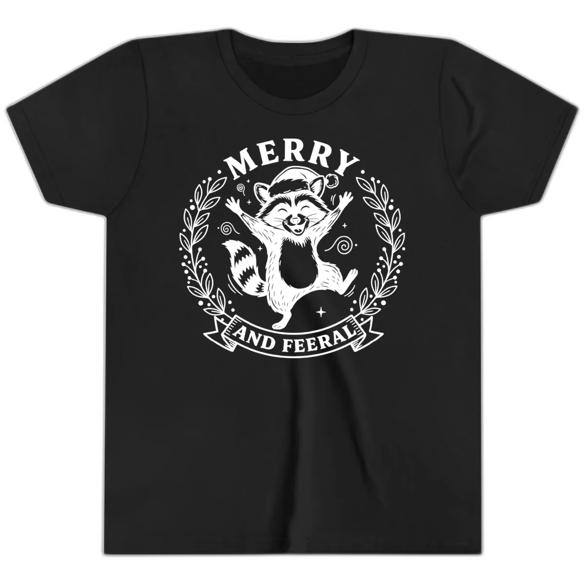 Merry And Feral Raccoon Design Youth T-Shirt in Black