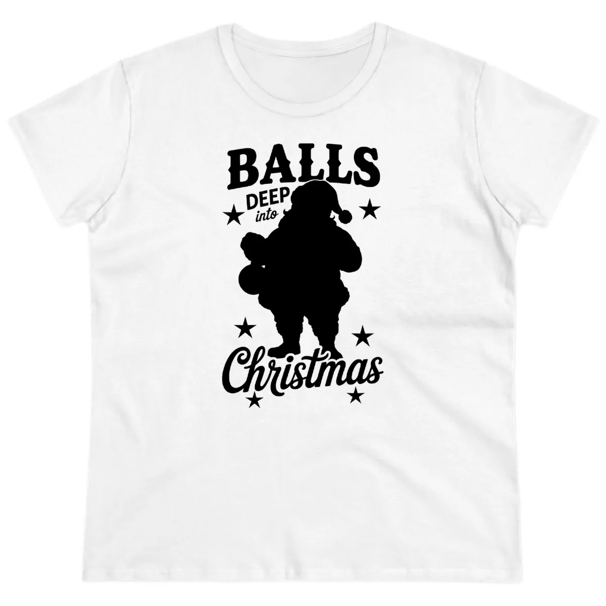 Balls Deep Into Christmas Design Ladies Tee in White