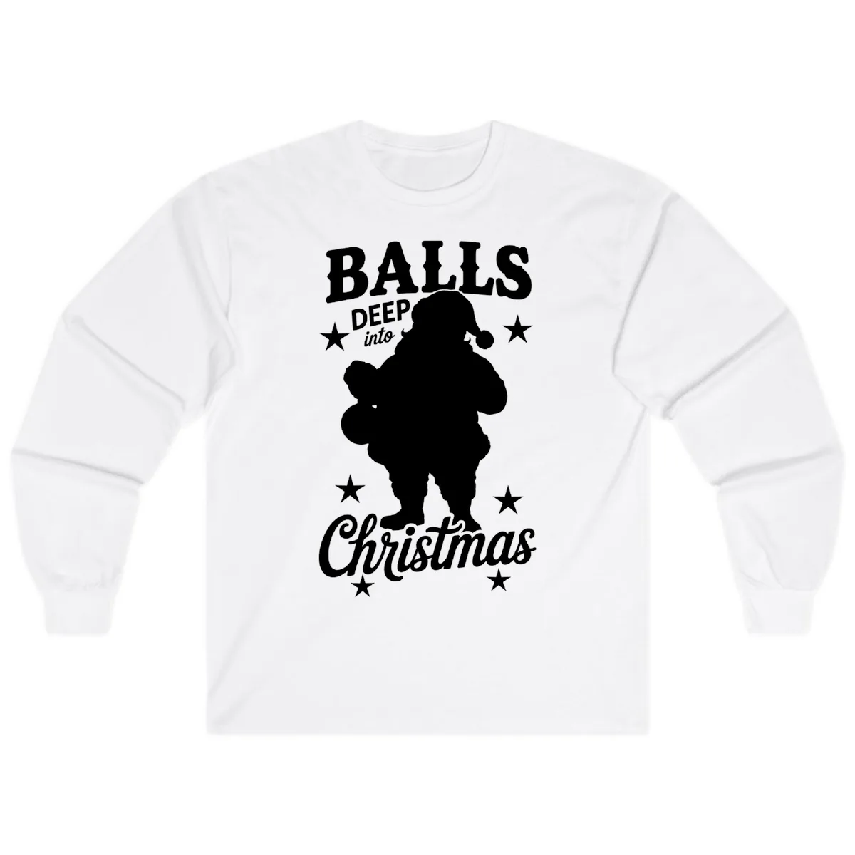 Balls Deep Into Christmas Design Long Sleeve in White