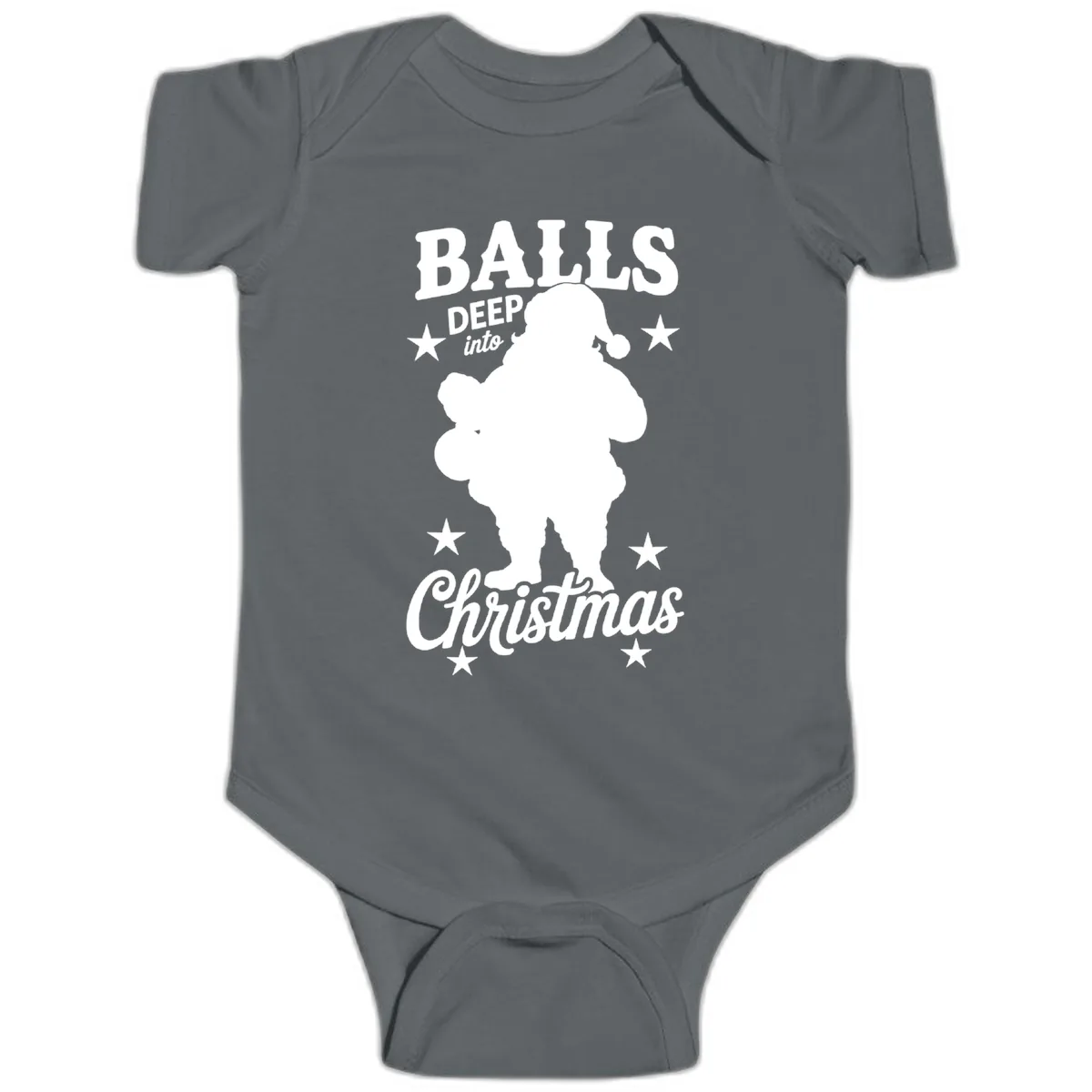 Balls Deep Into Christmas Design Baby Onesie in Charcoal