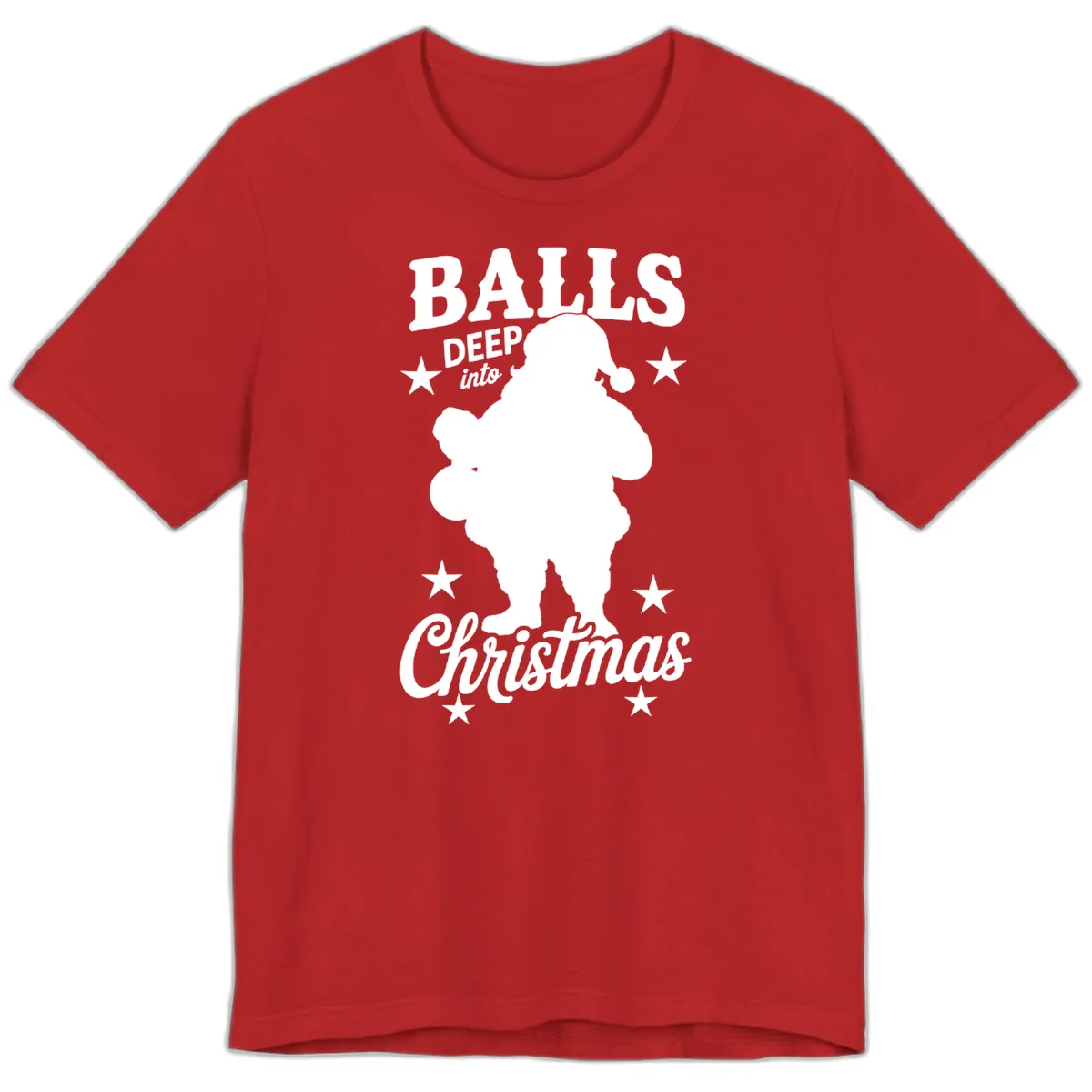 Balls Deep Into Christmas Design Premium T-Shirt in Red