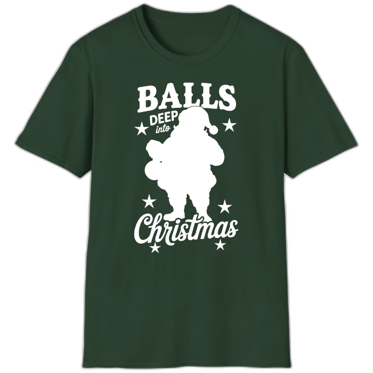 Balls Deep Into Christmas Design T-Shirt in Forest Green