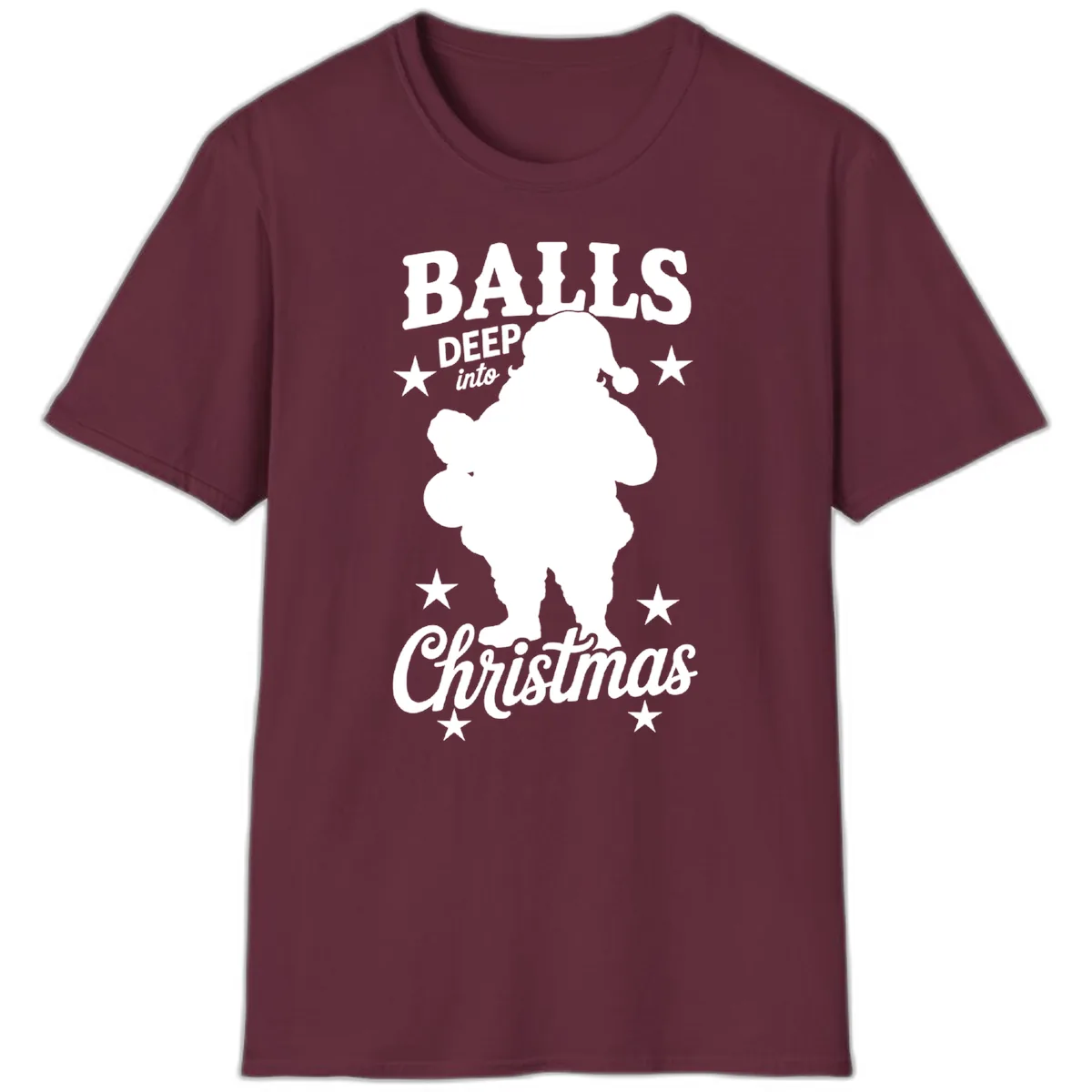 Balls Deep Into Christmas Design T-Shirt in Maroon