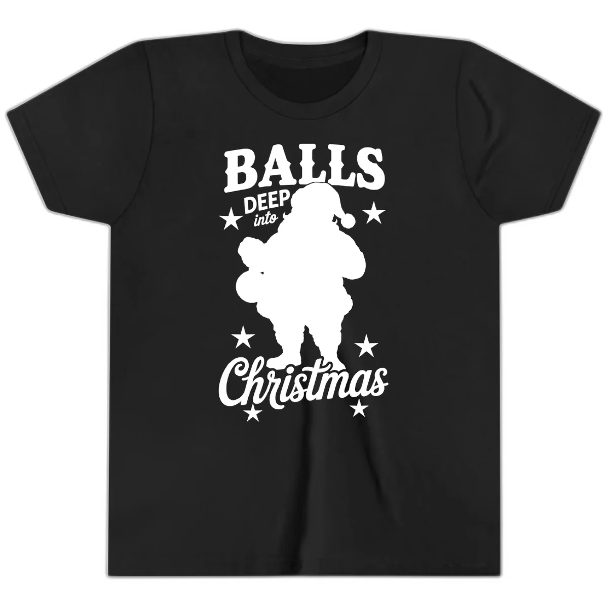 Balls Deep Into Christmas Design Youth T-Shirt in Black