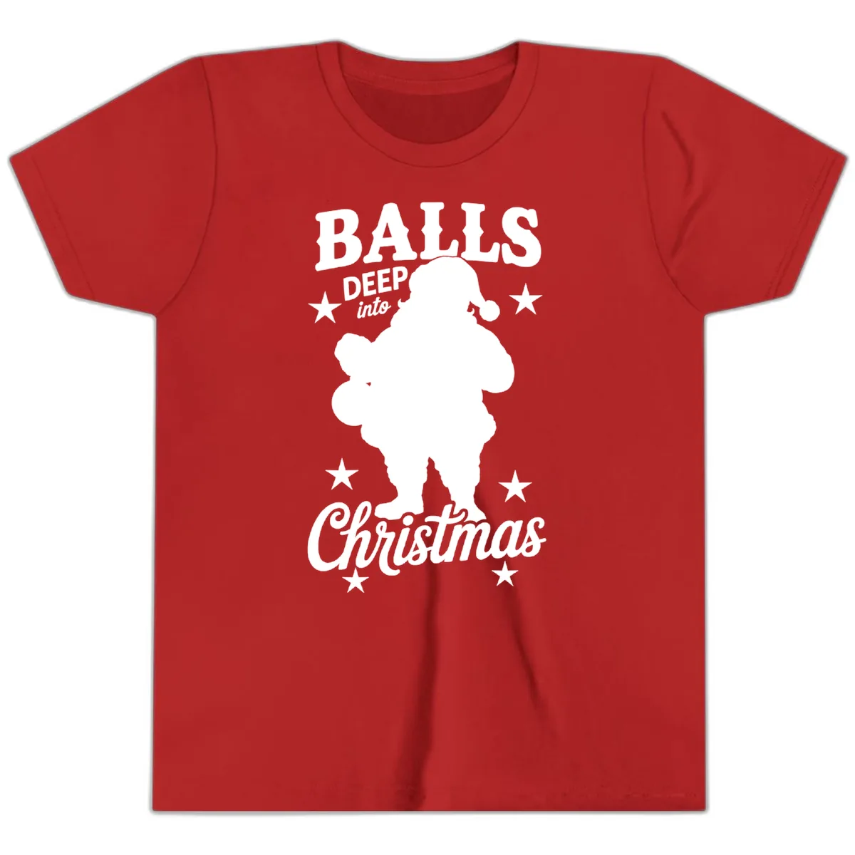 Balls Deep Into Christmas Design Youth T-Shirt in Red