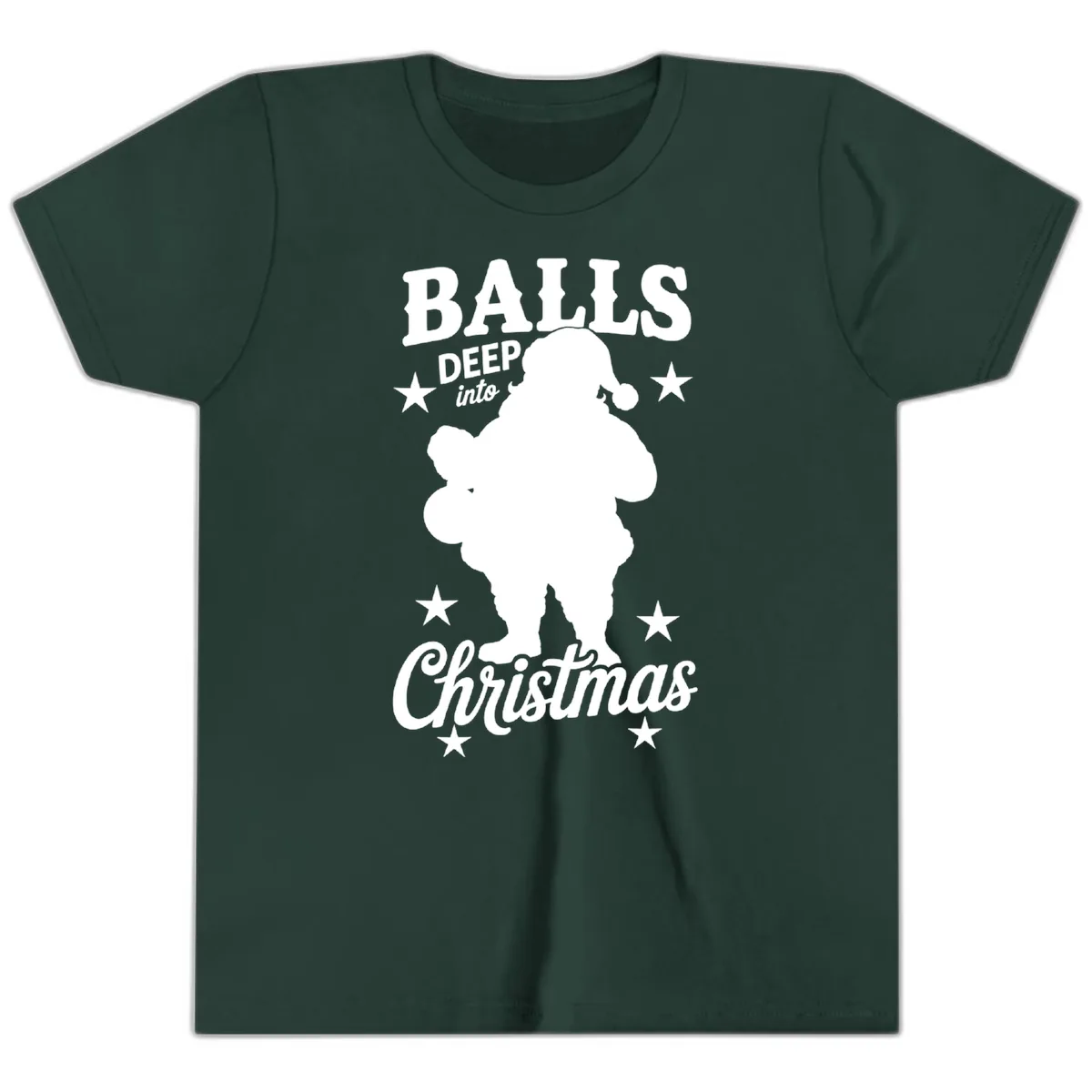 Balls Deep Into Christmas Design Youth T-Shirt in Forest