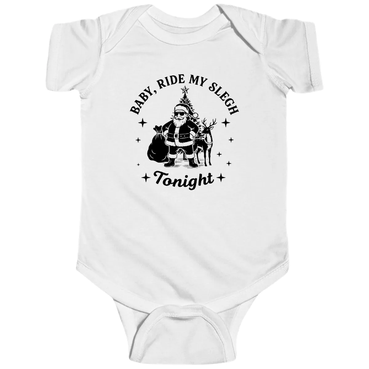 Baby, Ride My Sleigh Tonight Baby Onesie in White