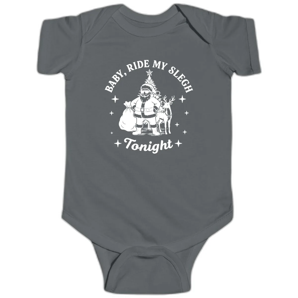 Baby, Ride My Sleigh Tonight Baby Onesie in Charcoal