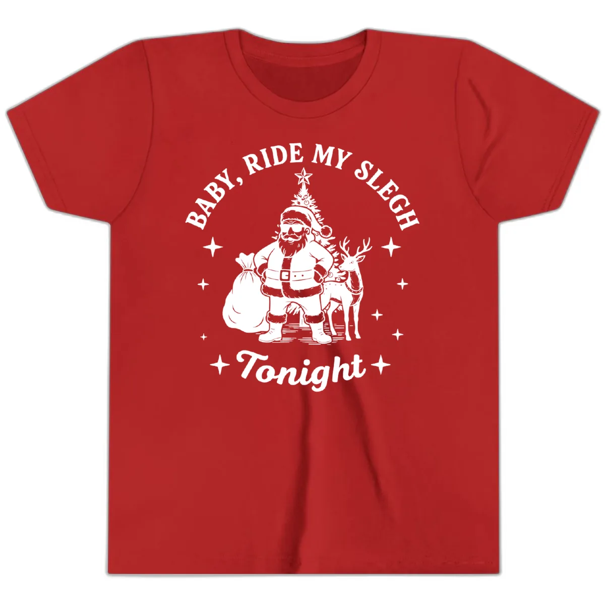 Baby, Ride My Sleigh Tonight Youth T-Shirt in Red