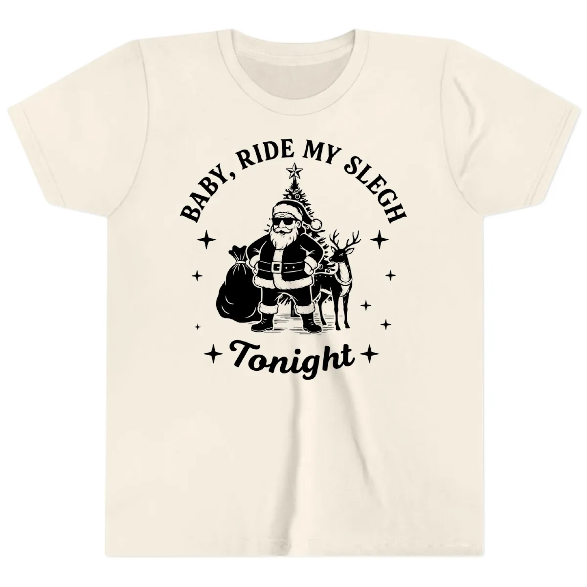 Baby, Ride My Sleigh Tonight Youth T-Shirt in Natural