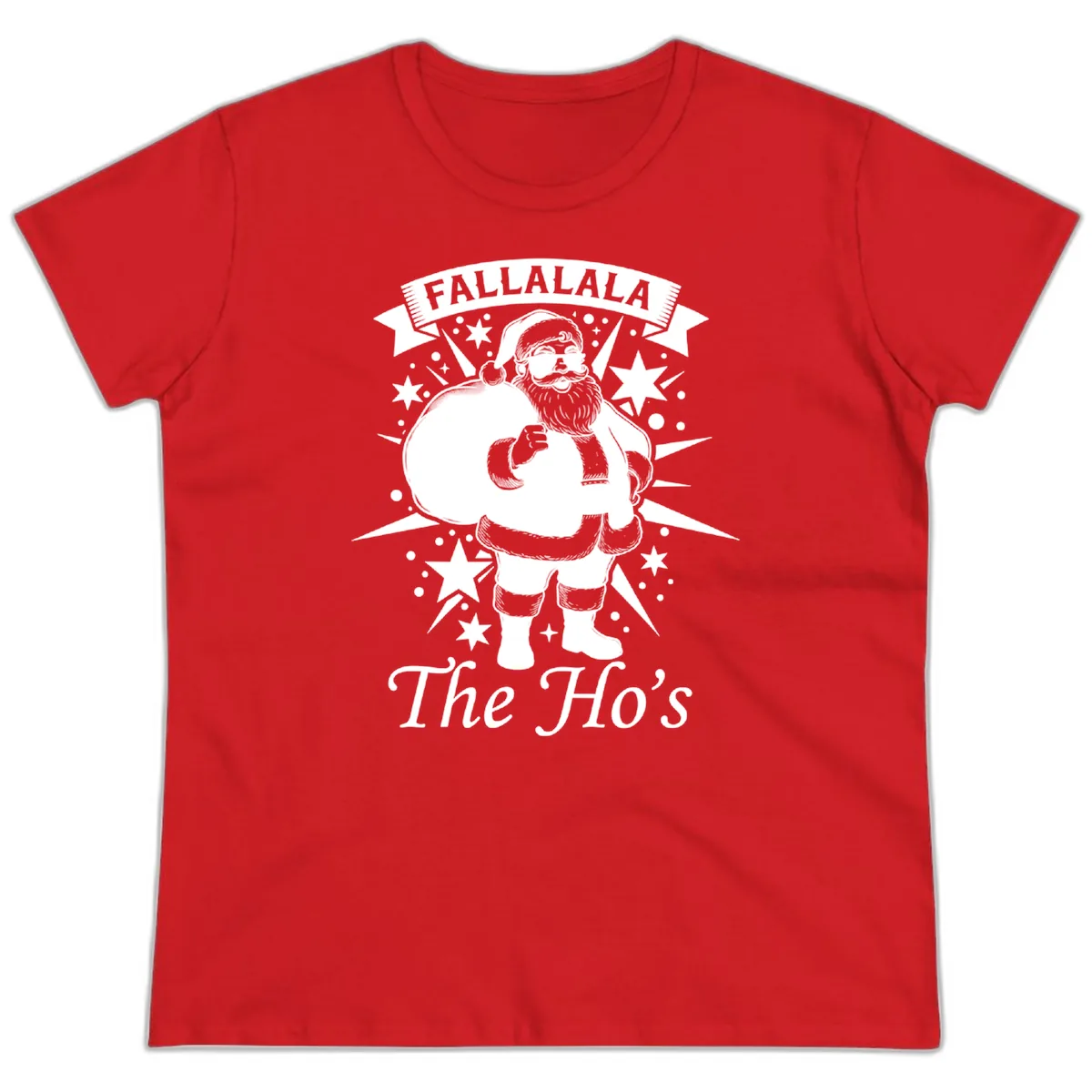 Fallalala The Ho's Santa Ladies Tee in Red