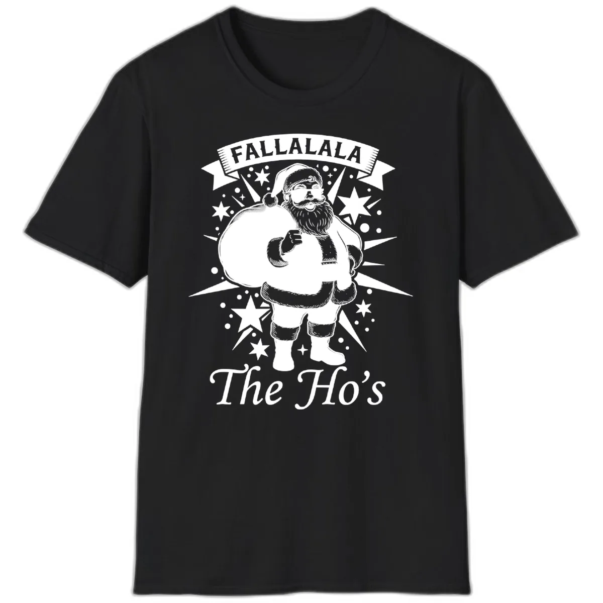 Fallalala The Ho's Santa T-Shirt in Black