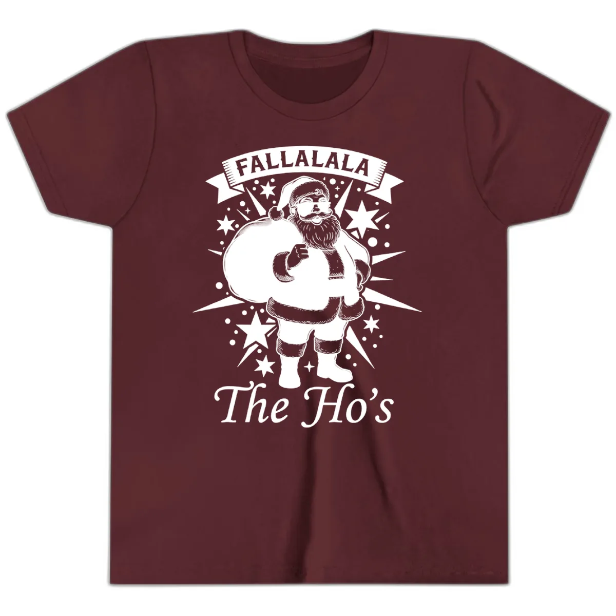 Fallalala The Ho's Santa Youth T-Shirt in Maroon